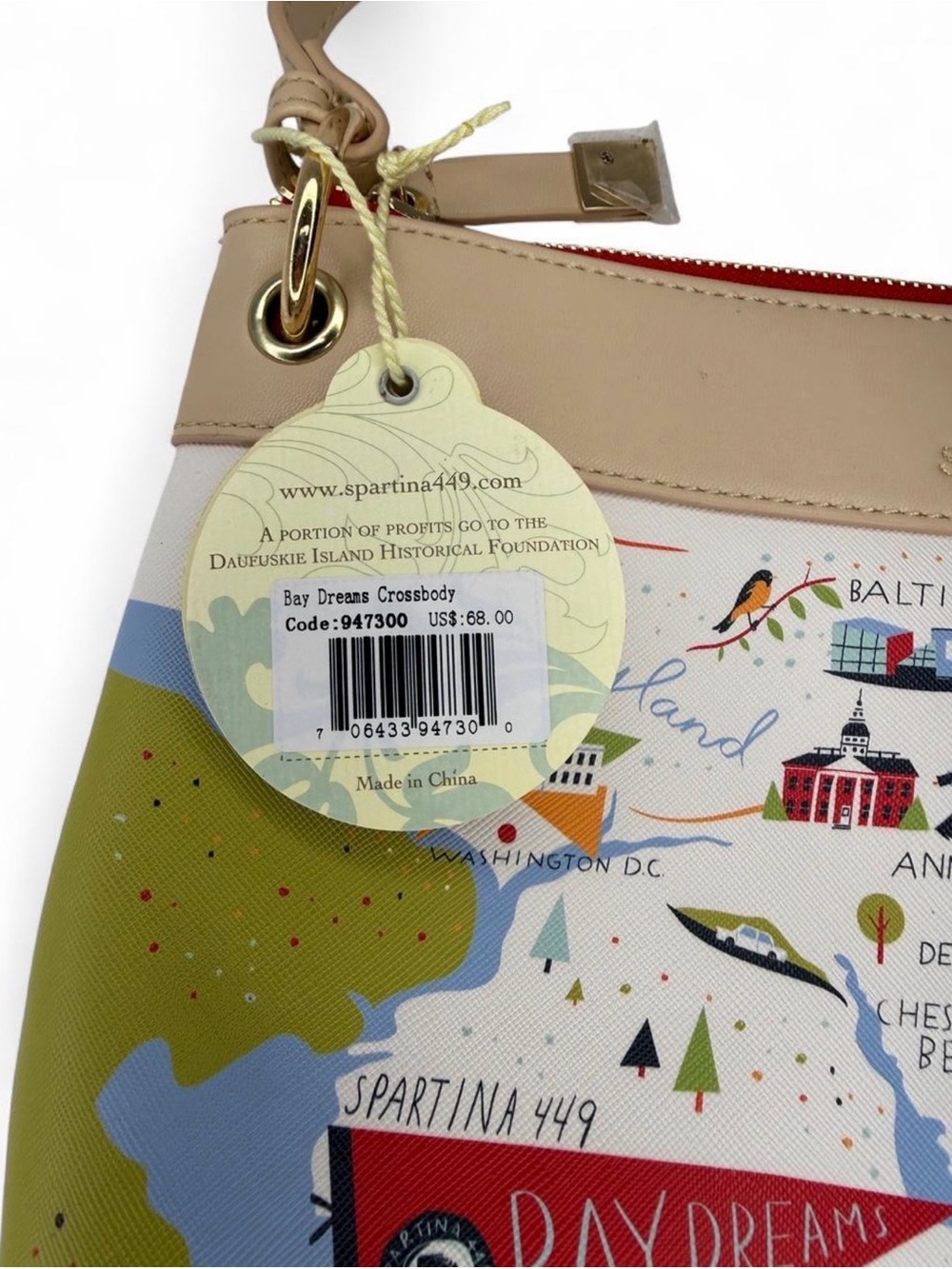 Spartina 449 Bay Dreams Map Crossbody NWT Maryland Chesapeake Delaware - Picture 5 of 5